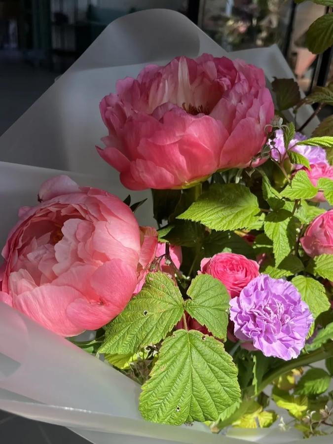 Букет с пионами и диантусами