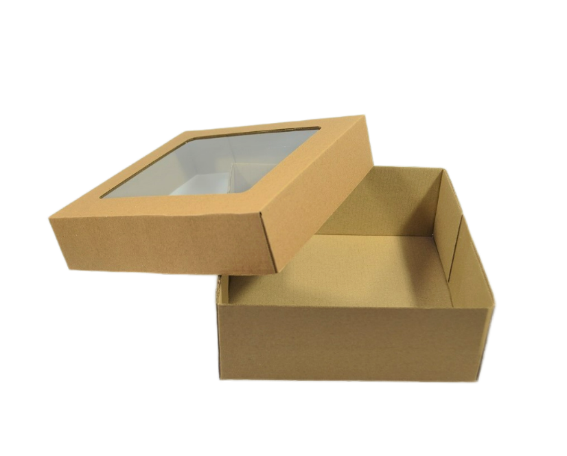 Коробка с крышкой окном 20 х 20 х 8 см, крафт, К1